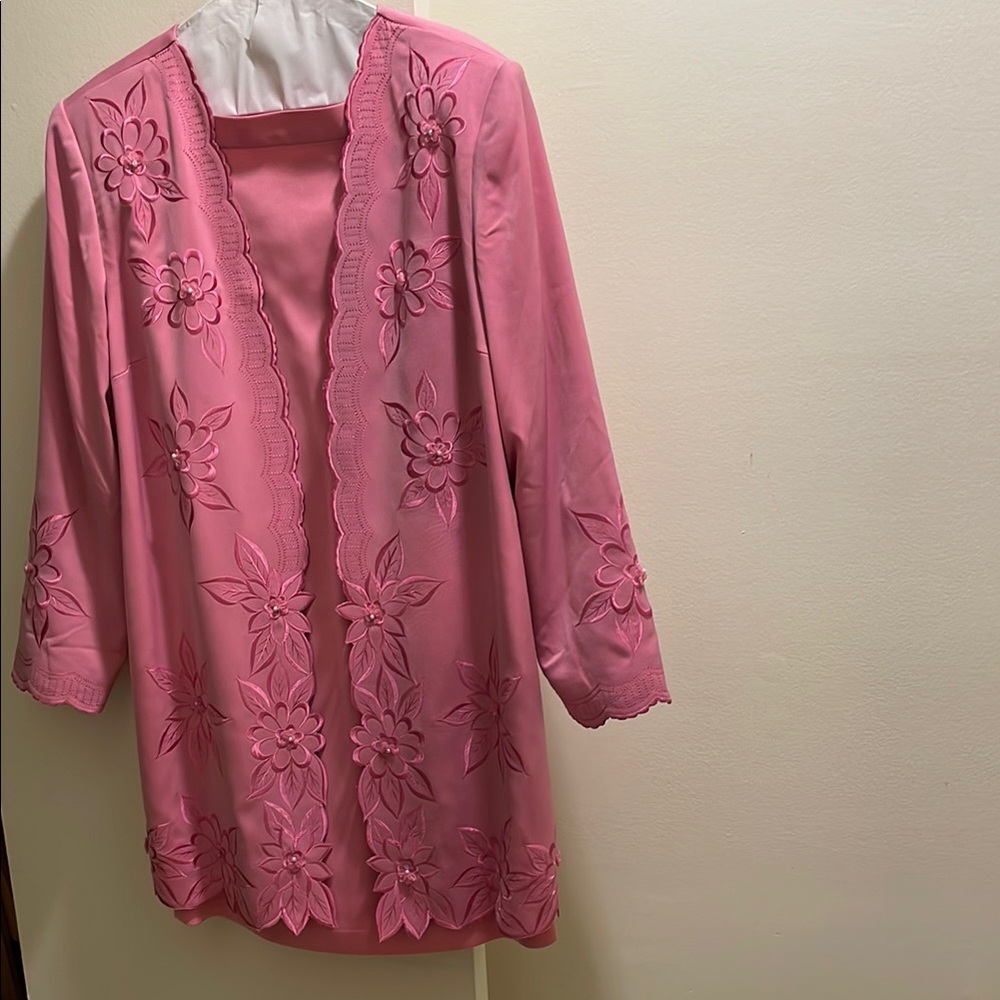Pink Floral Embroidered Jacket with solid skirt
